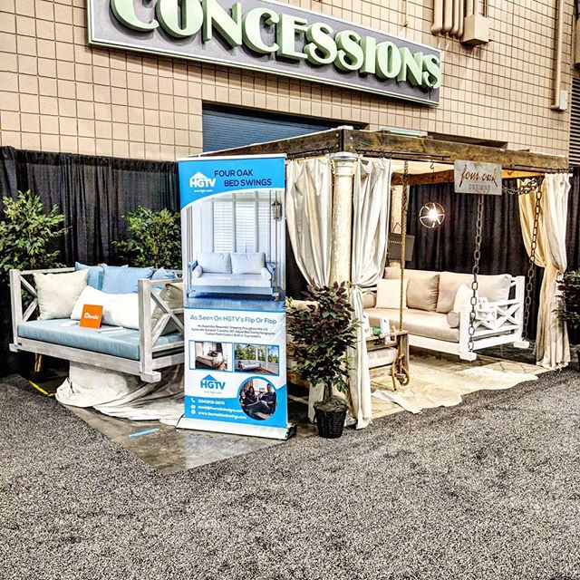 Come check us out at the Atlanta Home Show in the @cobbgalleria today through Sunday! .
.
#fouroakbedswings #madeinthesouth #interiordesign #design #madeinthesouth #hgtv #atlantahomeshow2018 #outdoorliving #southerncharm