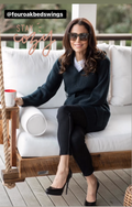 Bethenny Frankel on our full size R&R bed swing with sunbrella outdoor cushion package 3 in canvas natural